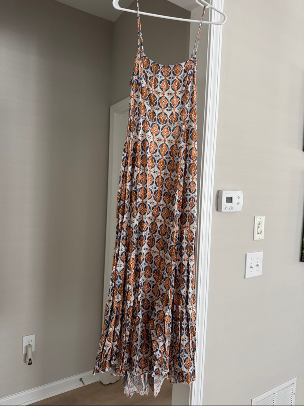 Free People Bohemian Printed Maxi Slip Dress - Rust & Navy